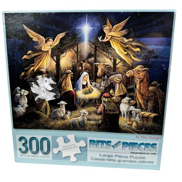5 for $25| Bits and Pieces Large 300 Puzzle In The Manger By Ruane Manning Jesus - Picture 1 of 8